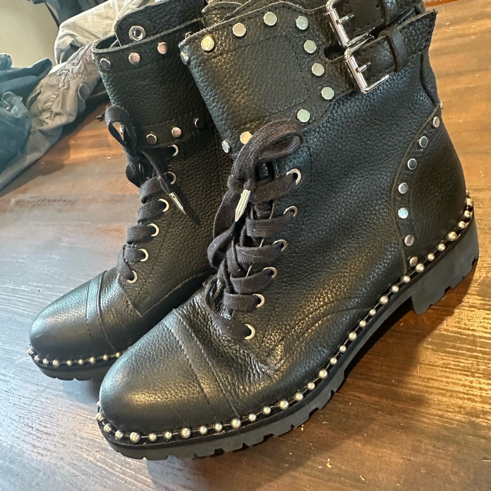 Sam Edelman Black Combat Boots with Studded Design